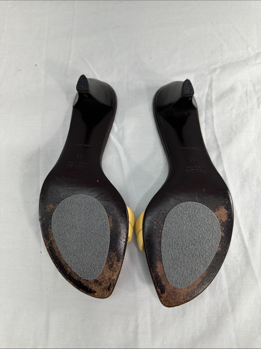 Vintage Prada Leather Mules Kitten Heel Sz 36 US 6 Brown/Tan Slip On Sandals - Picture 4 of 12